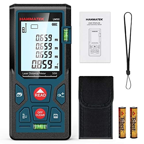 165ft/50m Laser Measure Ft/in/M Switching LM50 Laser Measurement Tool Devices with 2 Bubble Levels Distance Meter,Large Backlit LCD