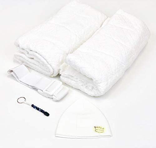 Modefa Islamic Men's Ihram Set for Hajj Umrah - 2 Piece Set - 110 x 220, 100% Cotton - Combo with Belt, Kufi and Tawaf Beads