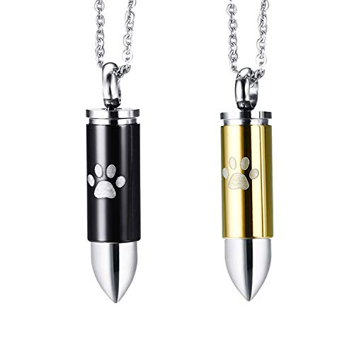 Jakob Miller 2PCS Cremation Jewelry for Ashes for Pet Dog Cat Paw Print Pendant Urn Necklace for Ashes for Men Stainless Steel Memorial Ashes Necklace Cremation Keepsakes (Black/Gold)