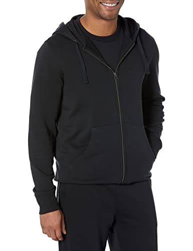 Amazon Essentials Men's Lightweight Long-Sleeve French Terry Full-Zip Hooded Sweatshirt (Available in Big & Tall), Black, X-Large