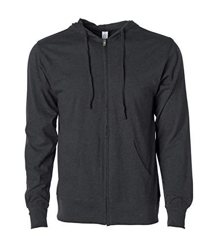 Independent Trading Co. - Lightweight Jersey Hooded Full-Zip T-Shirt - SS150JZ,Large,Charcoal Heather