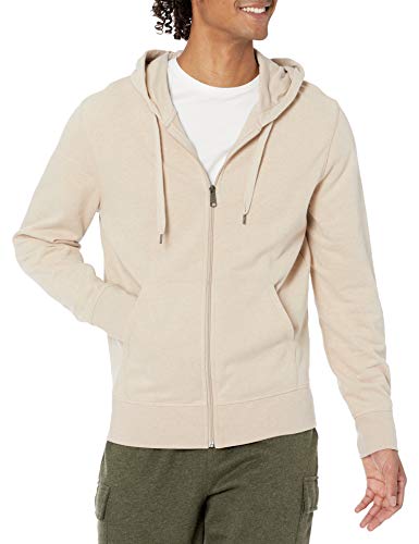 Amazon Essentials Men's Lightweight French Terry Full-Zip Hooded Sweatshirt, Oatmeal Heather, Large