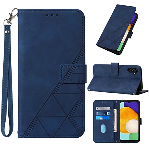 Moment Dextrad for Galaxy A14 5G Case,A14 5G Case Wallet,[Kickstand][Wrist Strap][Card Holder Slots] TPU Interior Protective,PU Leather Folio Flip Cover for Galaxy A14 5G 2023 (Blue)