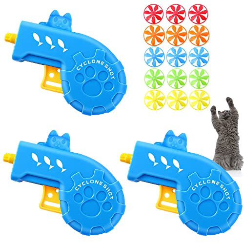 Sumind 18 Pieces Cat Fetch Tracking , Interactive Toys with 5 Colors Flying Propellers for Indoor Pet Cat Kitty Training Chasing (Blue Cat Theme Design)
