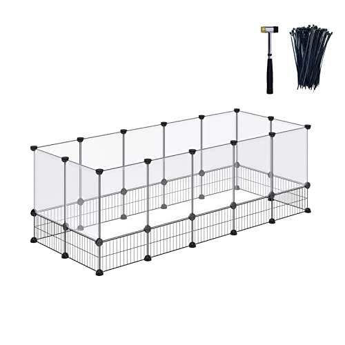 DINMO Rabbit Playpen, Guinea Pig Cages, Hamster Cages, Iron Net Bottom Design for Small Animal, Bunny, Ferret, Hedgehog, DIY, Expanded, Portable, Exercise Fence, 61.4 x 25.4 x 22.3 Inches