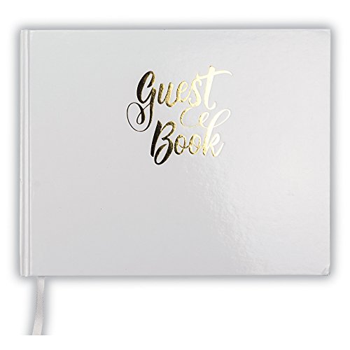 Samsill White Guest Book with Gold Foil Lettering, 7 x 9 inches, For Weddings, Baby Showers, Celebration of Life, Receptions, Funerals, 120 Pages Signature Lines for Guests