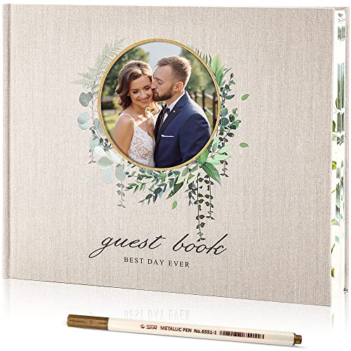 molekaus Wedding Guest Book Polaroid Guest Book Wedding Reception 100 Pages Thick Paper Hardcover 8" x 10" Personalized Wedding Guest Book Alternative with Markers Pen, Photo Corner Protectors