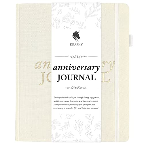 DRAPHY Anniversary Journal for Couples, Deluxe Wedding Journal Book Anniversary Gifts for Couple Memory Keepsake for Anniversaries - Record Memories of Your 1st to 70th Anniversaries (Ivory)
