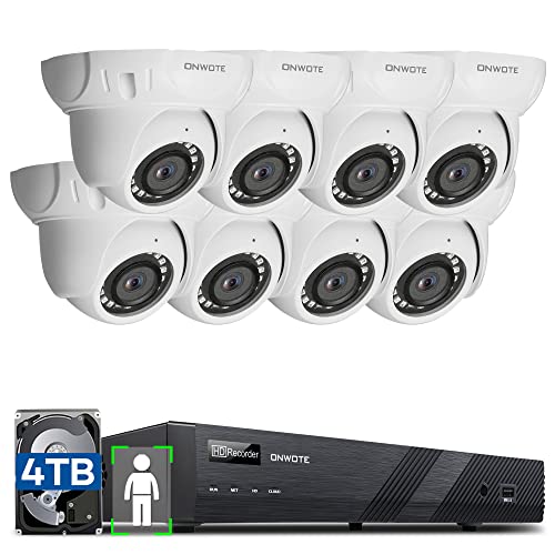 ONWOTE 4K 16 Channel PoE Security Camera System 4TB HDD, Smart AI Human Detection, 16CH 4K 8MP H.265 NVR, 8 Pcs Outdoor Wide Angle 5MP PoE IP Cameras with Audio, 2 Storage-Bay, 16-CH Synchro Playback