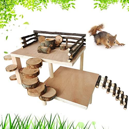 VolksRose Wooden Hamster Playground Platform, Hamster Climbing Toy, Natural Living Climb System, Small Animals Pets Activity Set with Ladder Food Bowl Ramp Bridge for Gerbil Syrian Dwarf Hamster