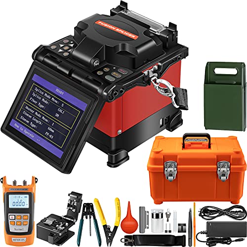 Mophorn Fiber Fusion Splicer Automatic Focus A-80S FTTH Fiber Optic Fusion Splicer Kit 5 Inch Digital LCD Screen Fusion Splicer Machine Optical Fiber Cleaver Kit