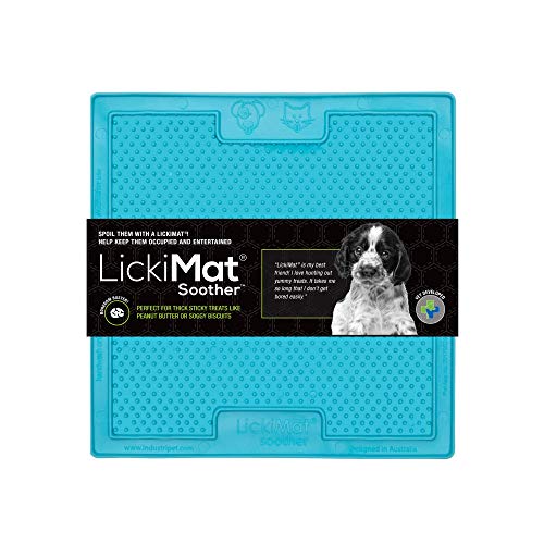 LickiMat 8"X8" 1 Piece Classic Soother Slow Feeder for Dogs Lick Mat Boredom Anxiety Reducer Perfect for Food Treats Yogurt Peanut Butter Fun Alternative to a Slow Feed Dog Bowl (Turquoise)