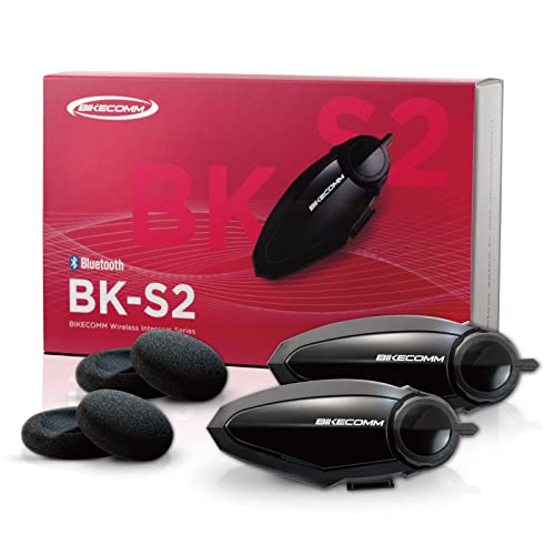 BIKECOMM BK-S2 Motorcycle Bluetooth Intercom Headset (Duo Black) - Audio Multitasking Group Communication Intercom System - Music Sharing - Noise Cancellation - Voice Comm Mic