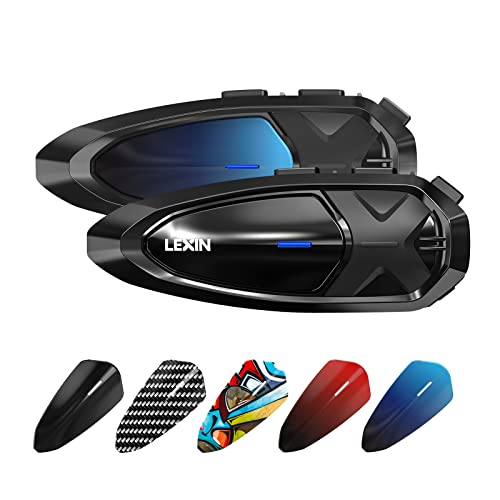 LEXIN GTX 10-Way Motorcycle Helmet Bluetooth Headset, Audio Multitasking Bluetooth Communication System, Waterproof Helemt Intercom with Noise Cancellation for Ski/ATV/Dirt Bike, Dual Pack