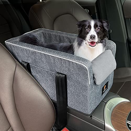FanFolou Dog Console Car Seat for Small Dogs,Center Console Dog Seat,Dog Car Seat with Pillow & Safety Tethers for Small Pets