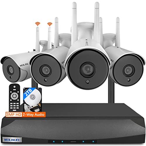  2-Way Audio & Dual Antennas Enhanced Outdoor Wireless Security Camera System WiFi Surveillance Camera System, 4 Cams 10-Channel Home Video Surveillance