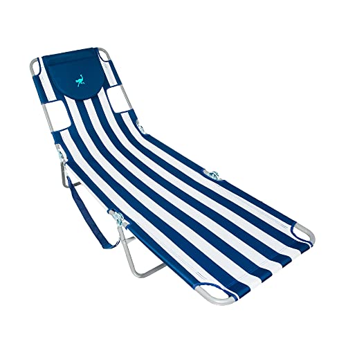 Ostrich Chaise Lounge Blue and White Striped 77.16 x 24.6 x 13.4 inches assembled