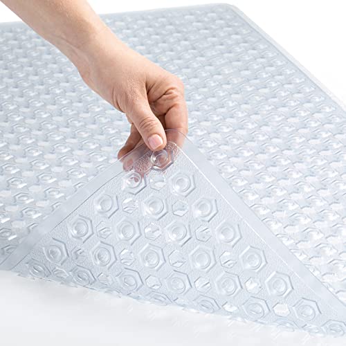 The Original Gorilla Grip Patented Shower and Bathtub Mat, 35x16, Long Bath Tub Floor Mats with Suction Cups and Drainage Holes, Machine Washable and Soft on Feet, Bathroom and Spa Accessories, Clear