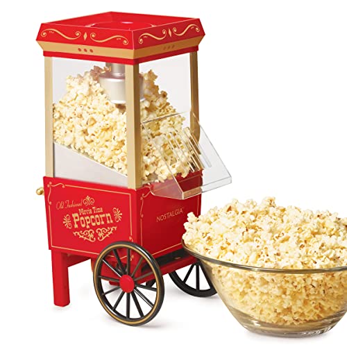 Nostalgia Popcorn Maker, 12 Cups, Hot Air Popcorn Machine with Measuring Cap, Oil Free, Vintage Movie Theater Style, Red