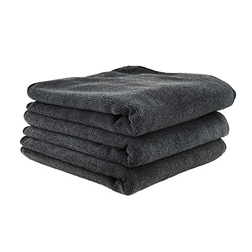 Chemical Guys MIC35303 Workhorse Professional Grade Microfiber Towel, Black, (Safe for Car Wash, Home Cleaning & Pet Drying Cloths) 16" x 16", Pack of 3