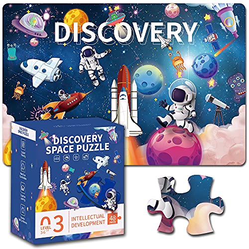 Kids Puzzles Ages 3-548 Piece Discovery Universe Space Planet Jumbo Floor Puzzle for Kids Ages 4-8Fancy Toddler Boy Girl Solar System Learning Education Toy Gift Box