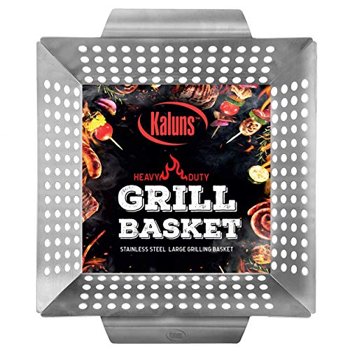 Kaluns Grill Basket For Veggies, Heavy Duty Grilling Baskets For Outdoor Grilling, Large Stainless Steel Vegetable Grill Basket, BBQ and Grill Accessories, Perfect for All Grills and Vegetables