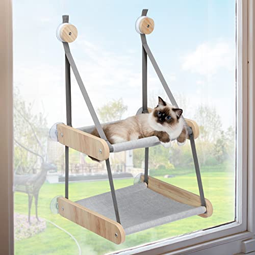 PEQULTI Cat Window Perch, Double Layered Cat Window Hammock,Window Mounted Cat Seat Cat Bed for Indoor Cats