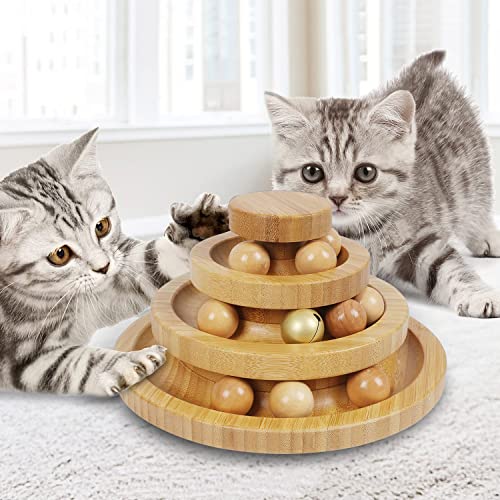 DoogCat Cat Ball Track,Cat Ball Toy,Kitty Toys Roller,3-Level Cat Ball Tower with 9 Removable Balls,Interactive Cat Toy,Circle Track DIY Fun Toy for Kitten Mental Physical Exercise