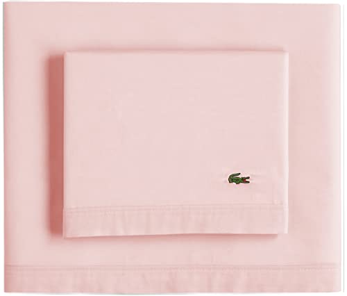 Lacoste 100% Cotton Percale Sheet Set, Solid, Iced Pink, 4 pieces, Queen