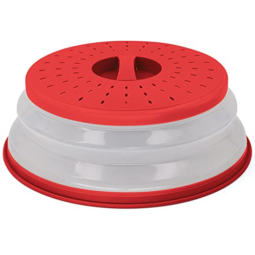 Microwave Cover for Food, Collapsible Microwave Splatter and Plate Covers Easy Grip Lid and Food Strainer, BPA Free and Dishwasher Safe, 10.5", Red - By Rampro