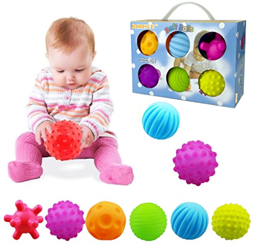 ROHSCE Sensory Balls for Baby Sensory Baby Toys 6 to 12 Months for Toddlers 1-3, Bright Color Textured Multi Soft Ball Gift Sets, Montessori Toys for Babies 6-12 Months Infant toys (6 Pack)
