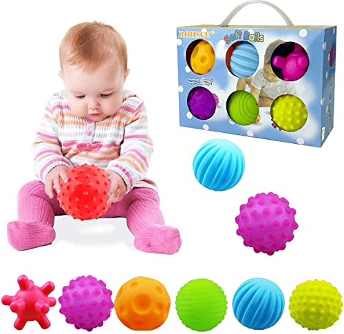 ROHSCE Baby Textured Multi Sensory Toys Massage Ball Gift Set BPA Free for Toddlers 1-3 Soft Balls Montessori Infant Baby Toys 6 to 12 Months 6 Pack