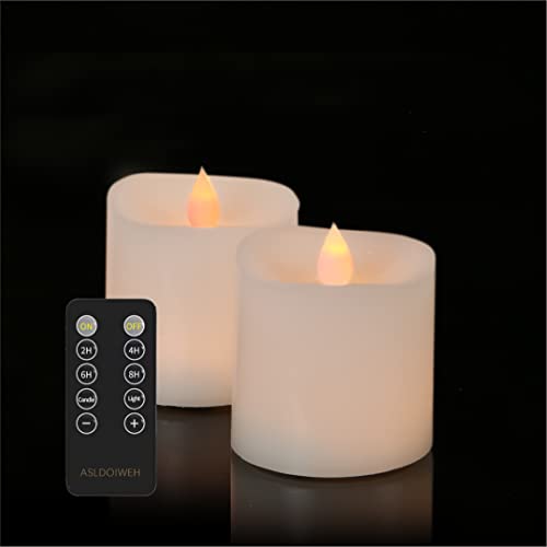 ASLDOIWEH 3x3 Flickering Flameless Candles Battery Operated Candle 2AA 600 Hours White (3x3 inch) Set of 2 Real Wax Pillar LED Candles with 10-Key Remote and Cycling 24 Hours Timer