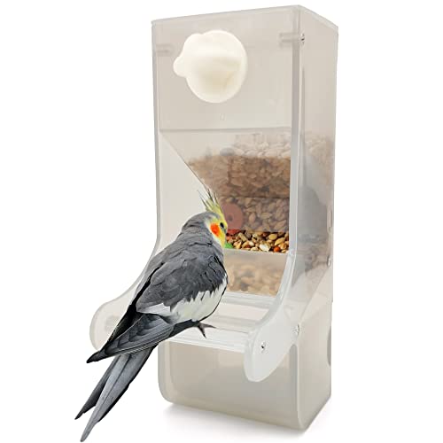 Hamiledyi Parrot Automatic Feeder No Mess Bird Feeder for Cage Parakeet Seed Food Container Plastic Lovebirds Cage Accessories for Small Conures Budgies Canary Finches(Gray)