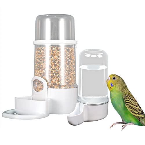 2Pcs/Set Automatic Bird Cage Feeder Bird Food Feeder Water Bottle with Clip Parakeet Food Dispenser for Cage Bottle Cup Bowls for Pet Parrot Cage