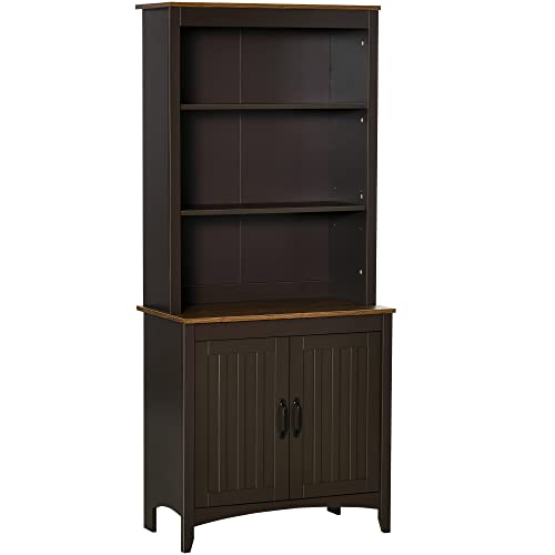HOMCOM 70" Kitchen Buffet Hutch with 3-Tier Shelving, Freestanding Storage Pantry Cabinet, Sideboard with Adjustable Shelves and Open Countertop, Coffee