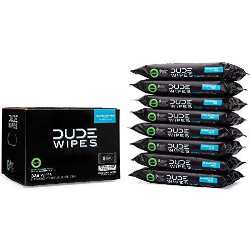 DUDE Wipes Flushable Adult Wipes - 8 Pack, 336 Wipes - Unscented Moist Wet Wipes with Vitamin-E & Aloe for at-Home Use - Septic and Sewer Safe