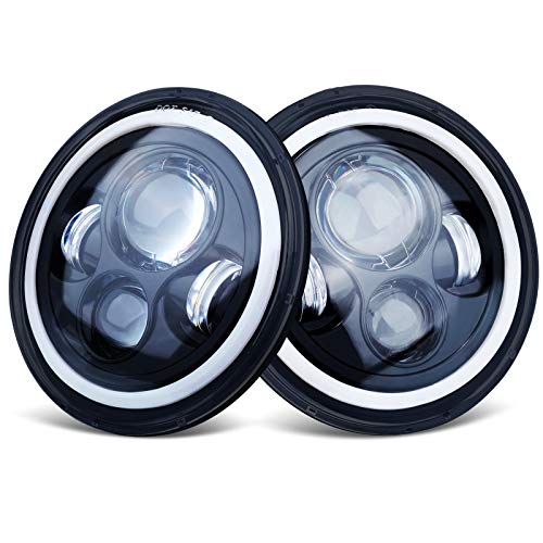 KASLIGHT 7 Inch Round LED Headlights H6024 Led Headlight Halo Headlights 7'' Black Headlamps High Low Sealed Beam H4-H13 Adapter Compatible with Jeep Wrangler JK TJ LJ CJ Hummber H1 H2 (Pair)