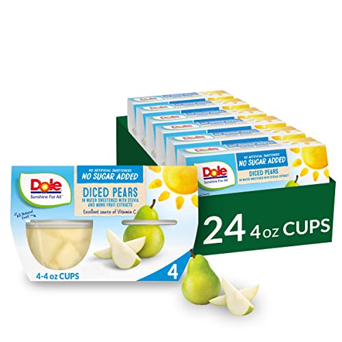 Dole Fruit Bowls No Sugar Added Pears in Water, Gluten Free Healthy Snack, 4 Oz, 24 Total Cups