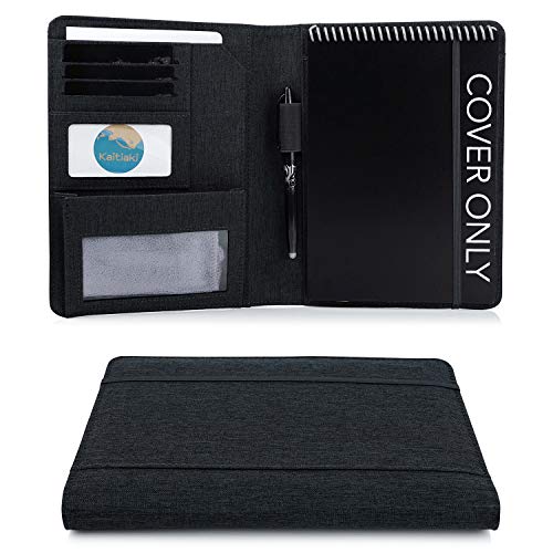 Kaitiaki Folio Cover Compatible with Rocketbook Flip, Top Spiral Notepad, Organized Portfolio with Pen Loop, Zipper Pocket, Business Card Holder, Waterproof Fabric, Executive Size, Black