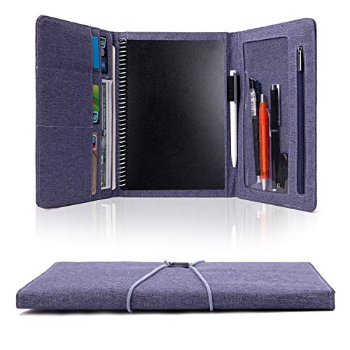 Folio Cover Compatible with Rocketbook Everlast Fusion, Cloth Fabric, Multi Organizer Men & Women Folder with Pen Loop/Phone Pocket/Business Card Holder, fits A5 size Notebook6" x 8.8"