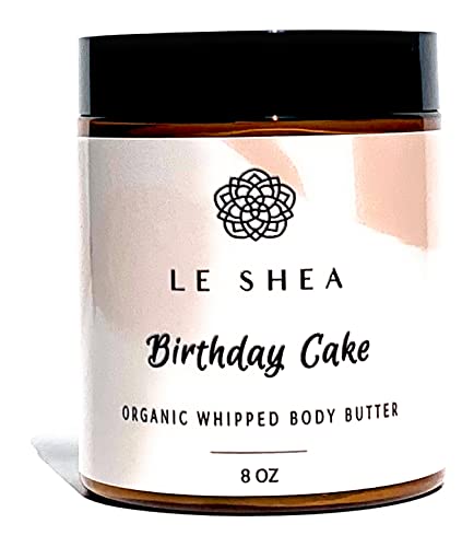 LE SHEA Birthday Cake Body Butter, Mango & Shea Butter, Apricot, Vitamin E, Coconut Oil, Vegan After Bath/Shower Care, Creamy Whipped Moisturizer, Condition Dry Sensitive Skin Hands & Feet