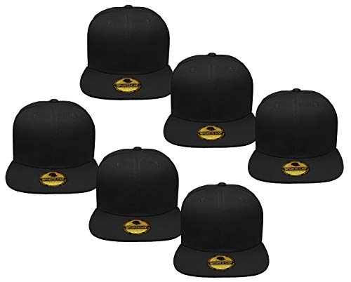 Gelante Plain Blank Flat Brim Adjustable Snapback Baseball Caps LOT 6 Pack Black