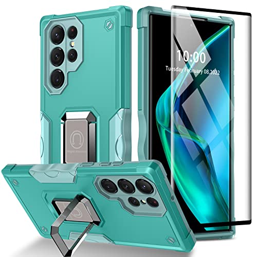 AMILIFECASES for for Samsung Galaxy S22 Ultra Case,S22 Ultra Shockproof Case with Kickstand &Tempered Glass Screen Protector,Hard Back Case for S22 Ultra 6.8 inch-Mint