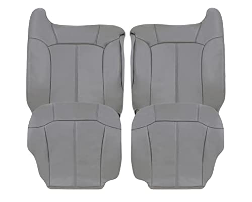 2000 2001 2002 Chevy Tahoe Suburban Replacement Leather Seat Cover, Chevy Suburban Leather Seat Cover Replacement (Front (2 Bottom & 2 Top), Light Pewter Gray)