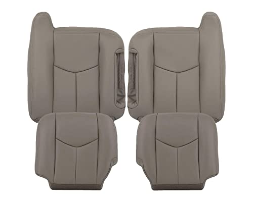 Auto Seat Replacement 2003 2004 2005 2006 Chevy Suburban Replacement Leather Seat Cover, Chevy Tahoe Leather Seat Cover Replacement - (Front (2 Bottoms & 2 Lean Back), Light Gray (Pewter Gray))