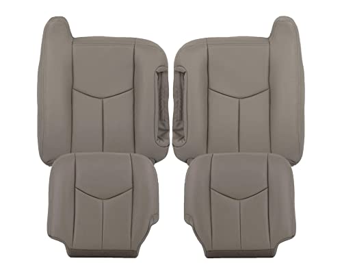 2003 2004 2005 2006 2007 GMC Yukon XL SLT SLE Synthetic Leather Seat Cover Replacement, GMC Yukon Tahoe Suburban Seat Covers (Front (2 Bottom & 2 Top), Medium Dark Pewter (Light Gray))