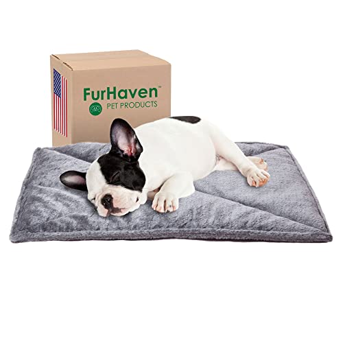 Furhaven Small Cat Bed ThermaNAP Quilted Faux Fur Self-Warming Pad, Washable - Gray, Small