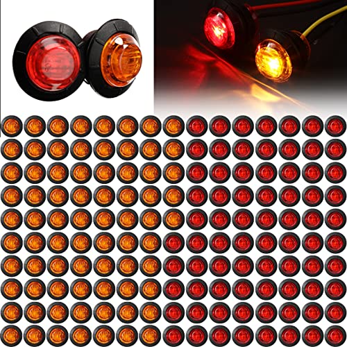 150 Pieces 3/4 Inch Round Mini Surface Mount LED Side Marker Lights LED Marker Lights Trailer Side Marker Lights for Truck Boat SUV ATV Bike Marine (Red, Amber)