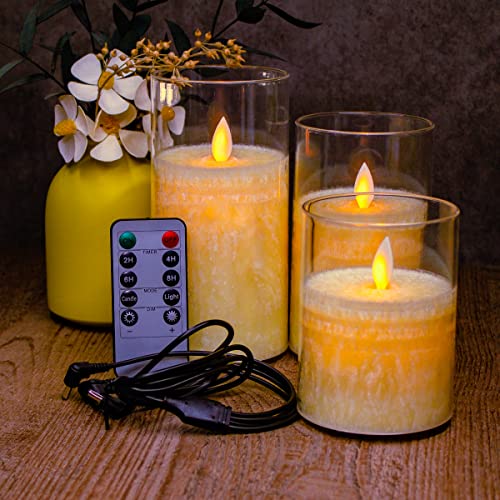 LEDHOLYT Flameless Candle, USB Rechargeable Pillar Flickering Candle,LED Fake Electric Candle with Remote Control and Timer, Room Decoration Candles, Set of 3